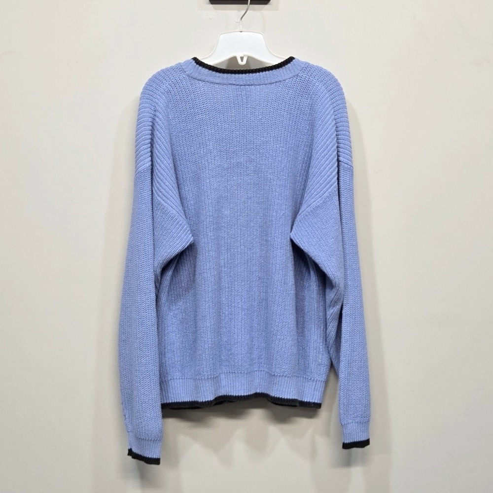 VTG 90s Men's Cardigan Sweater XL Blue Slouchy Baggy Pockets Academia Preppy‎ - Picture 2 of 8